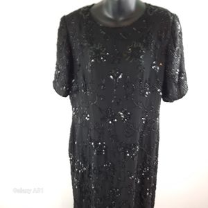 ❤️ Elegant Vintage House of Fraser Short Sleeve Black Beaded Formal Dress